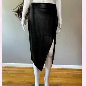 NEW Romeo & Juliet Couture Black Faux Leather Asymmetrical Midi Skirt- Small